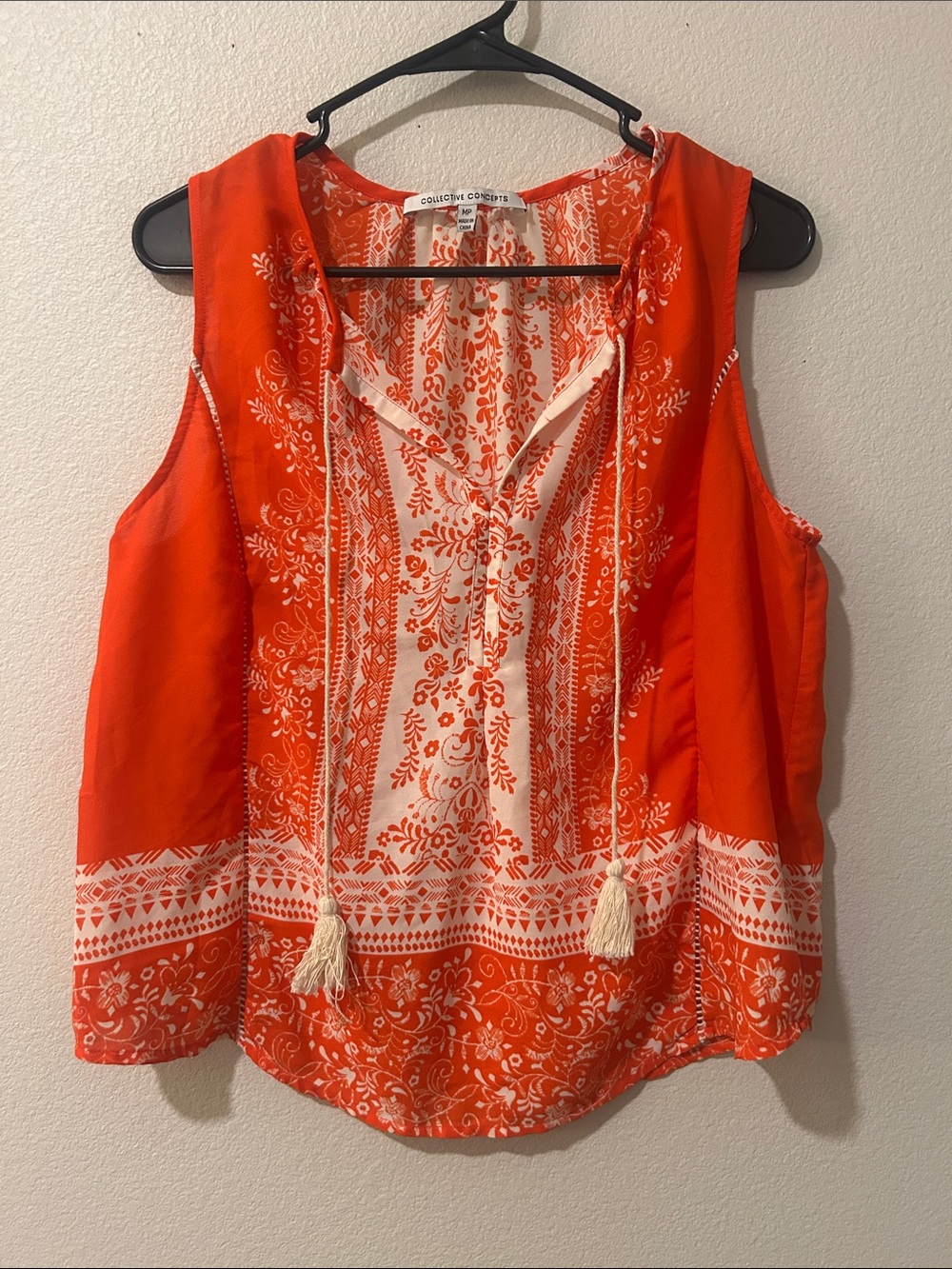 Collective Concepts Orange and White Printed Boho Camisole